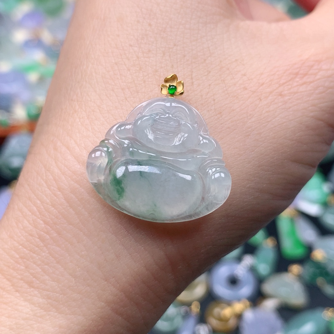 翡翠18K金镶嵌吊坠(不含链)