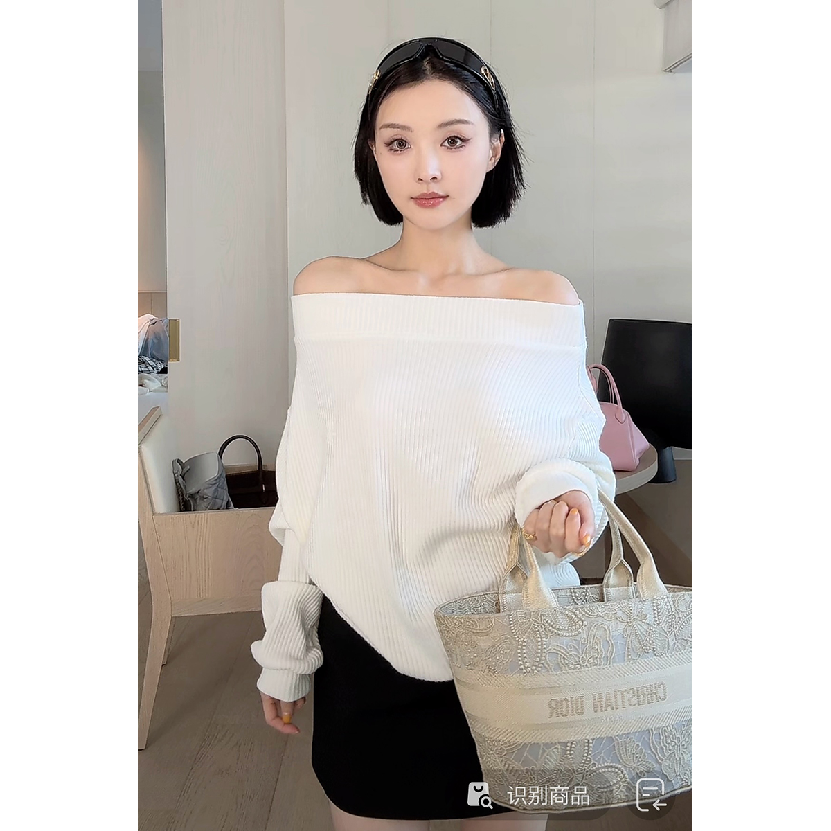 FORNI 打破对称 INS感慵懒风纯色一字肩针织上衣