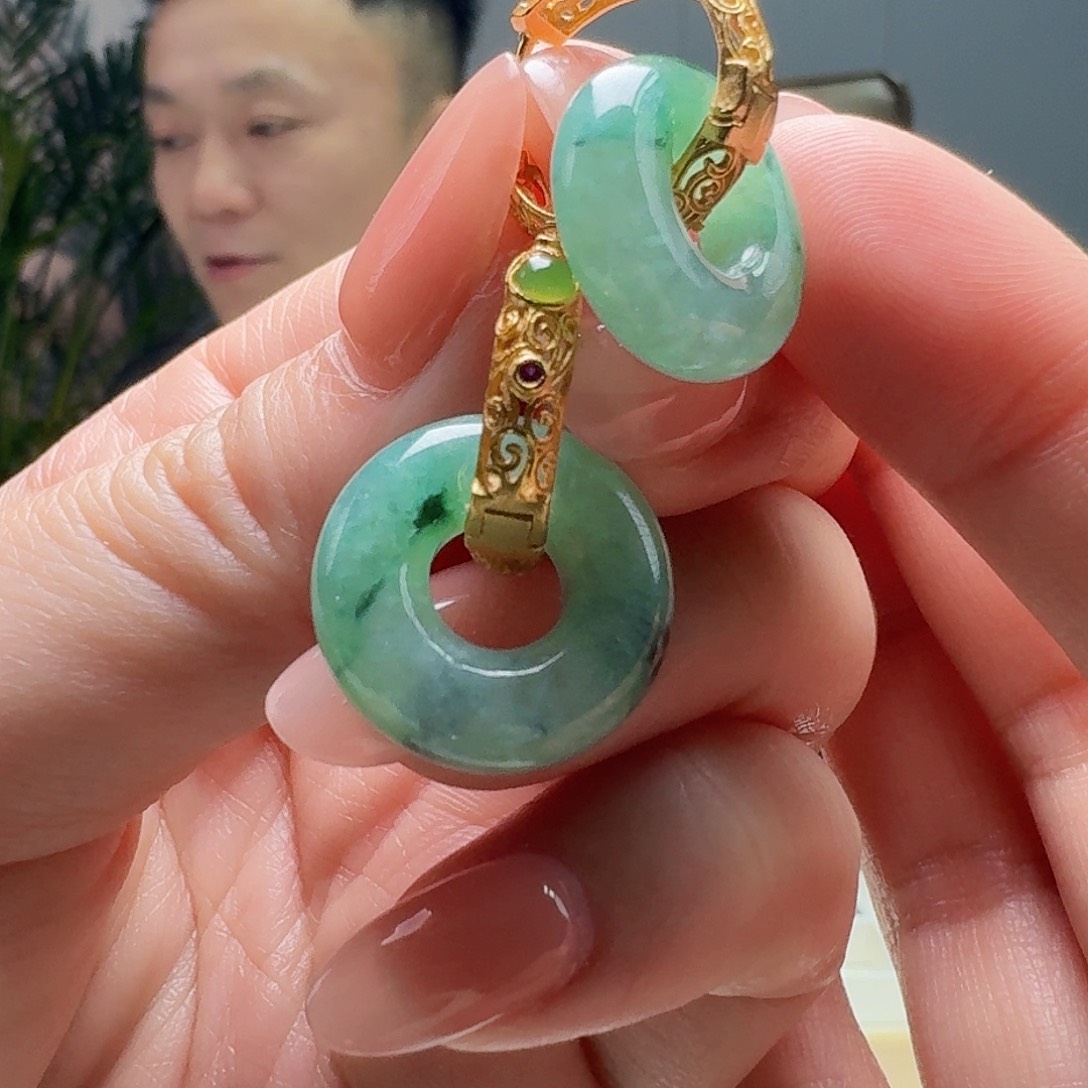 翡翠耳饰银S925镶嵌天然