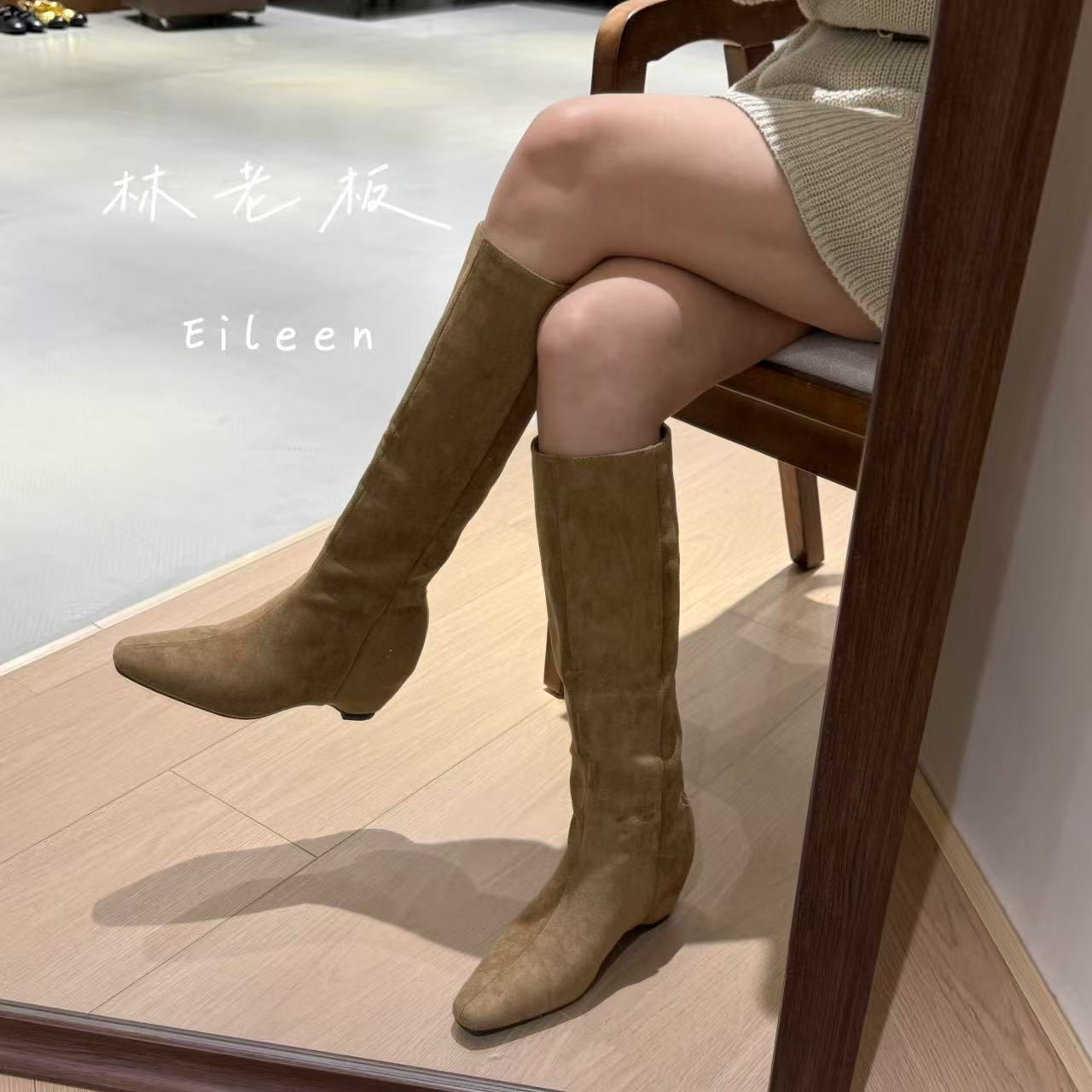 韩版秋冬新款隐形内增8cm时尚瘦瘦靴坡跟加绒方头长筒靴JM718-16