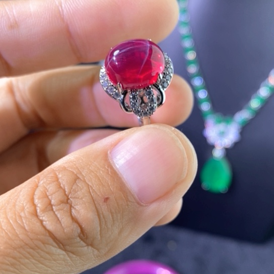 红宝石戒指银S925镶嵌