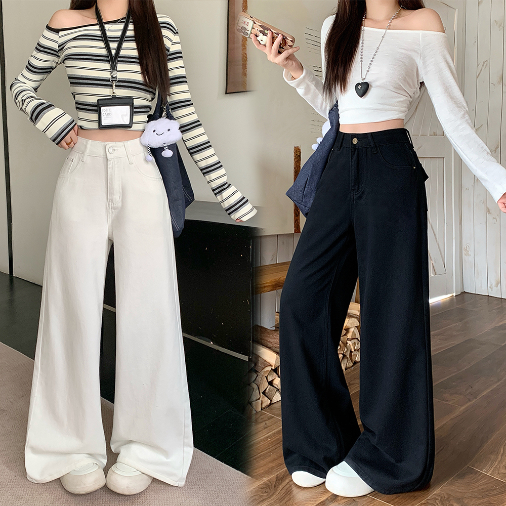 0032 牛仔裤长裤大码女孩秋季高腰宽松显瘦阔腿牛仔裤3725