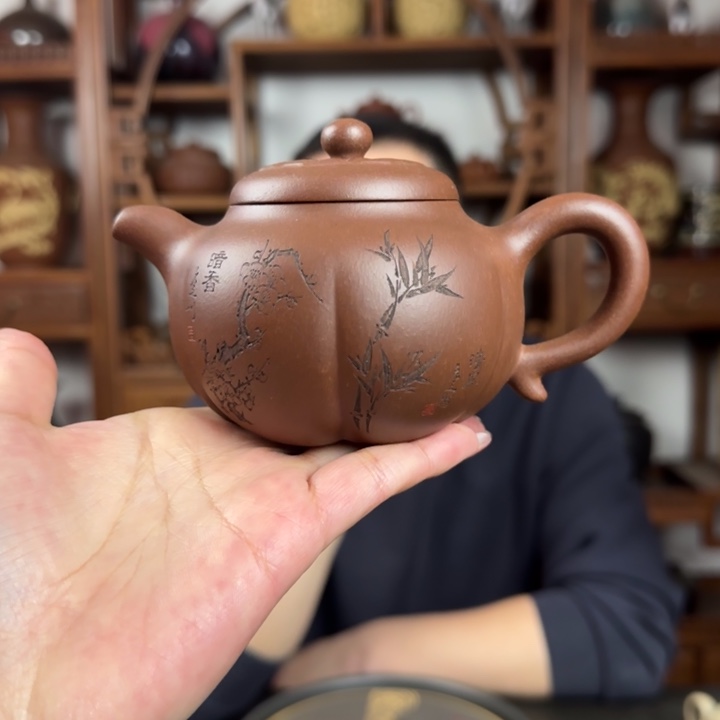 紫砂茶壶老紫泥 柿圆