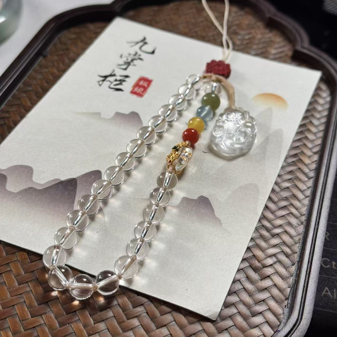 天然白水晶手机链—多样性发其一7mm【JJ046】