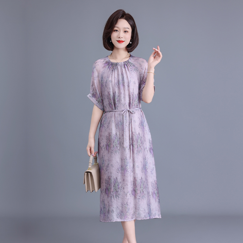 【时装高定款】藕荷优雅气质修身时尚休闲夏季高端大码妈妈装连衣裙