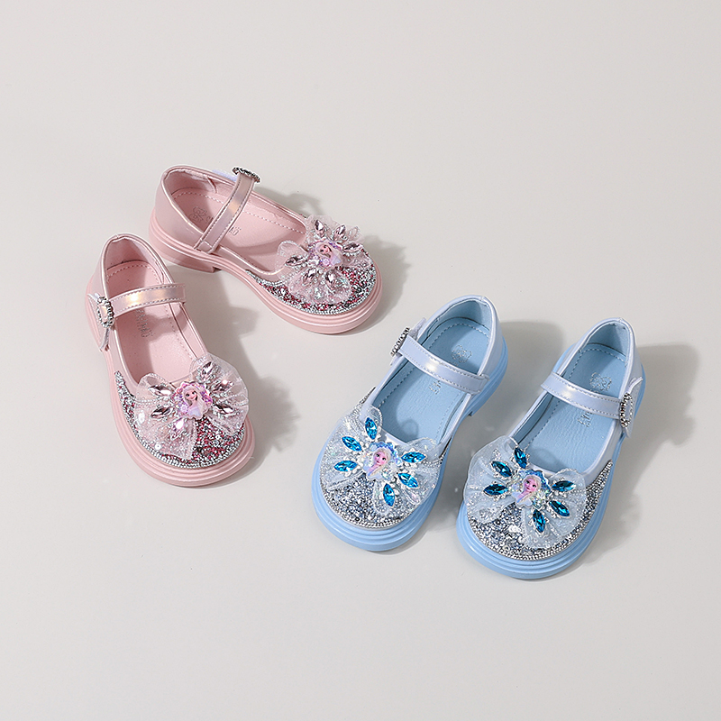 品牌童鞋女童艾莎公主水晶鞋2025春秋新款儿童软底蝴蝶结女孩单鞋