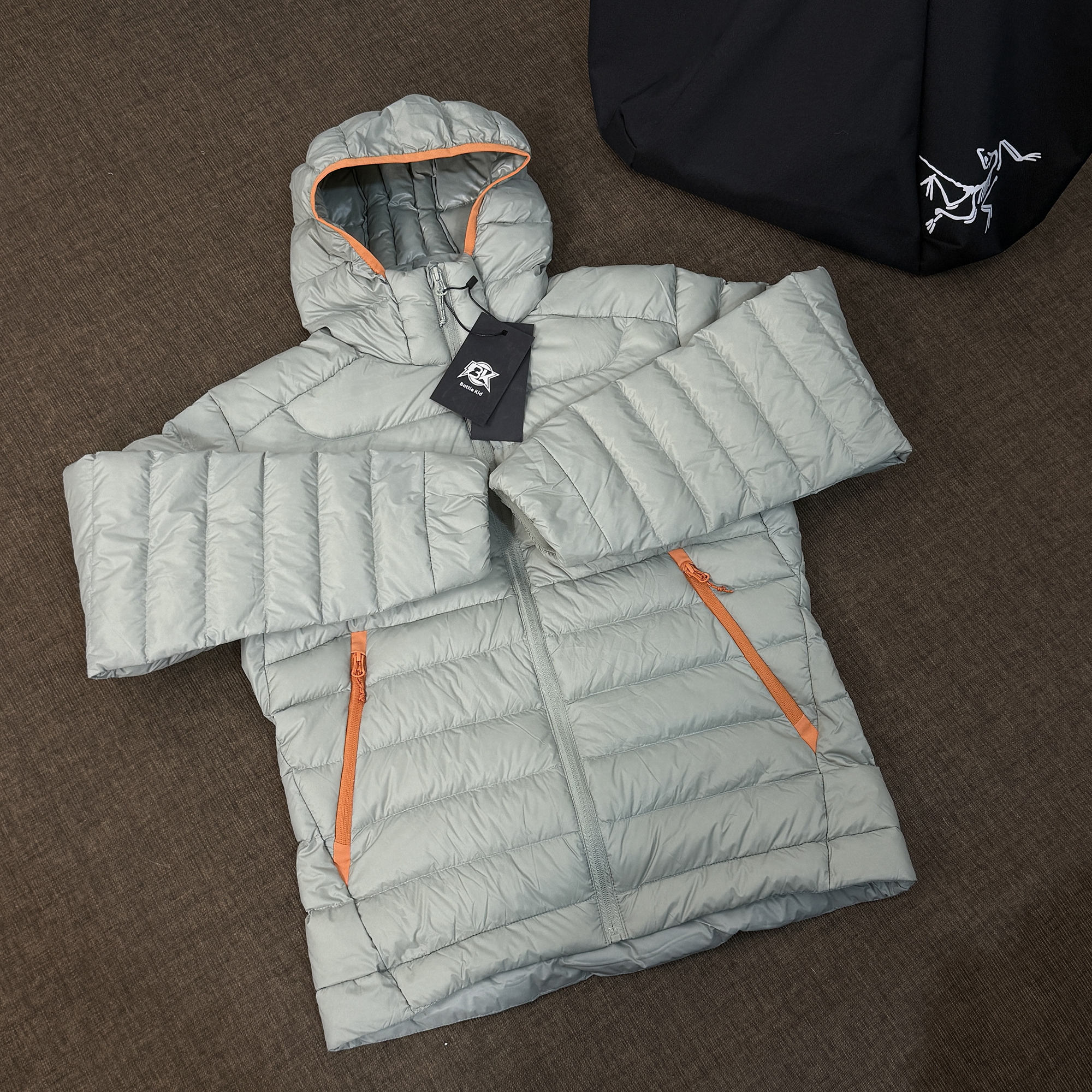 排骨Cerium新国标90白鸭绒羽绒服纯色防风防寒保暖连帽外套岩灰绿