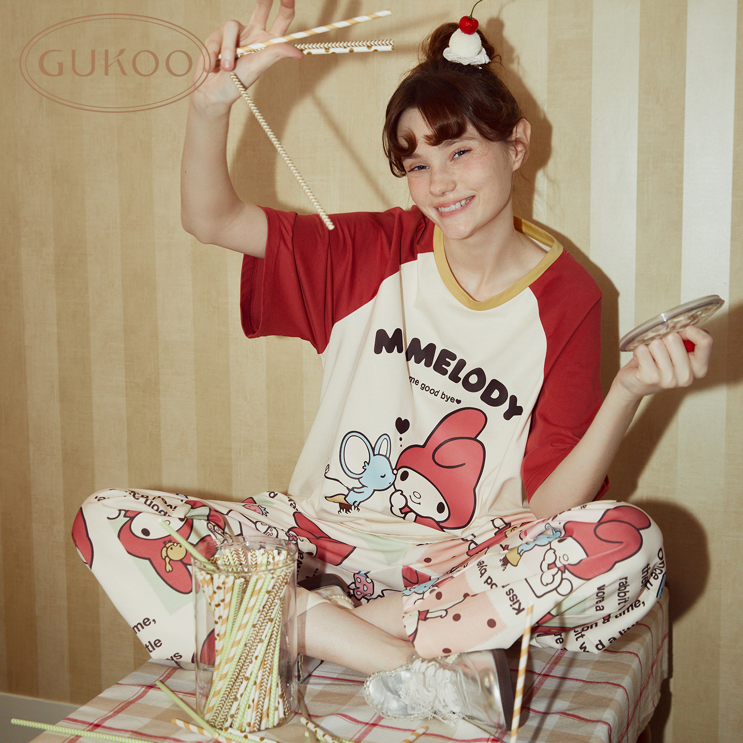 【Gukoo果壳】美乐蒂联名睡衣夏季新款女士可爱纯棉情侣家居服套装