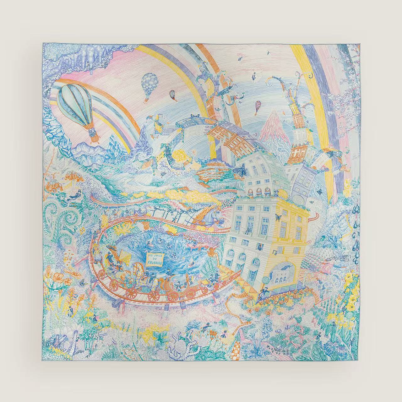未使用 Hermes/爱马仕 壹臻/翱翔福宝之梦方 巾90 35872078