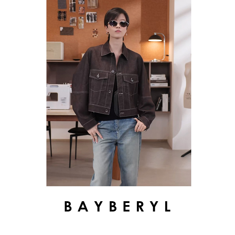 CC10-BAYBERYL老贝闪光咖牛*BC银葱时尚休闲秋翻领短外套MF5G2221