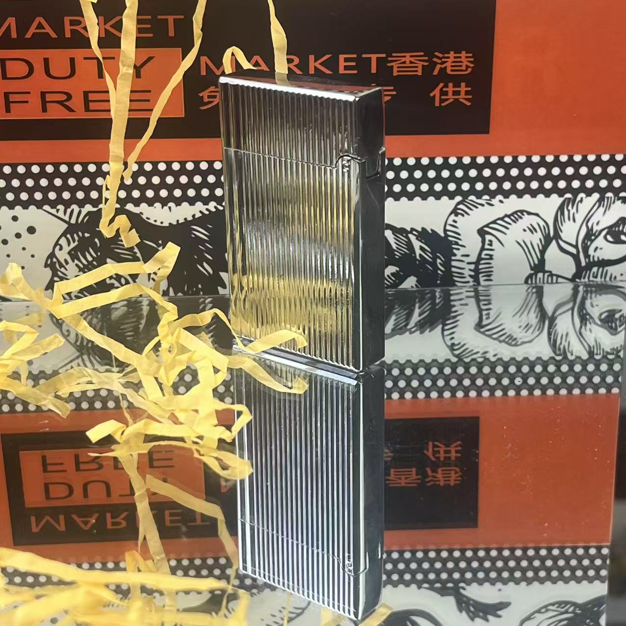 银色竖条纹盖高档个性超薄创意充气打火机男士商务适用