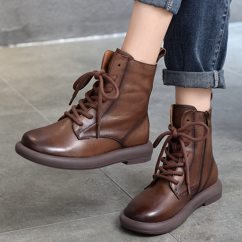 马丁靴男女同款英伦风圆头真皮短靴加绒高帮复古百搭单靴秋冬靴子