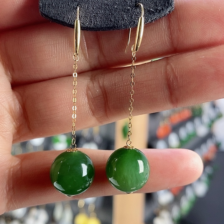 和田玉耳饰18K金镶嵌耳饰