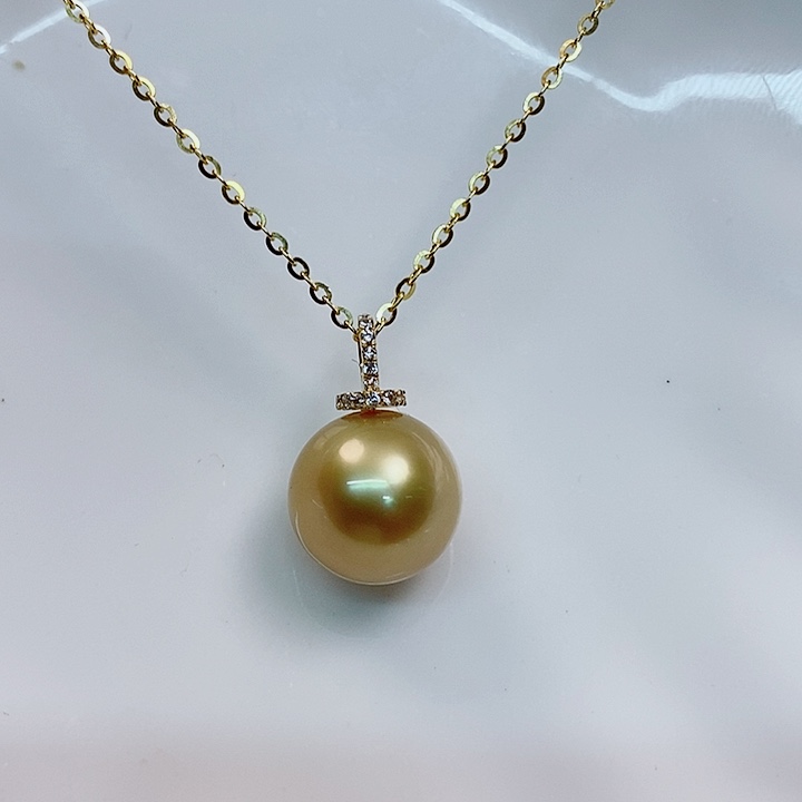 海水珍珠吊坠(赠链)18K金镶嵌11-12