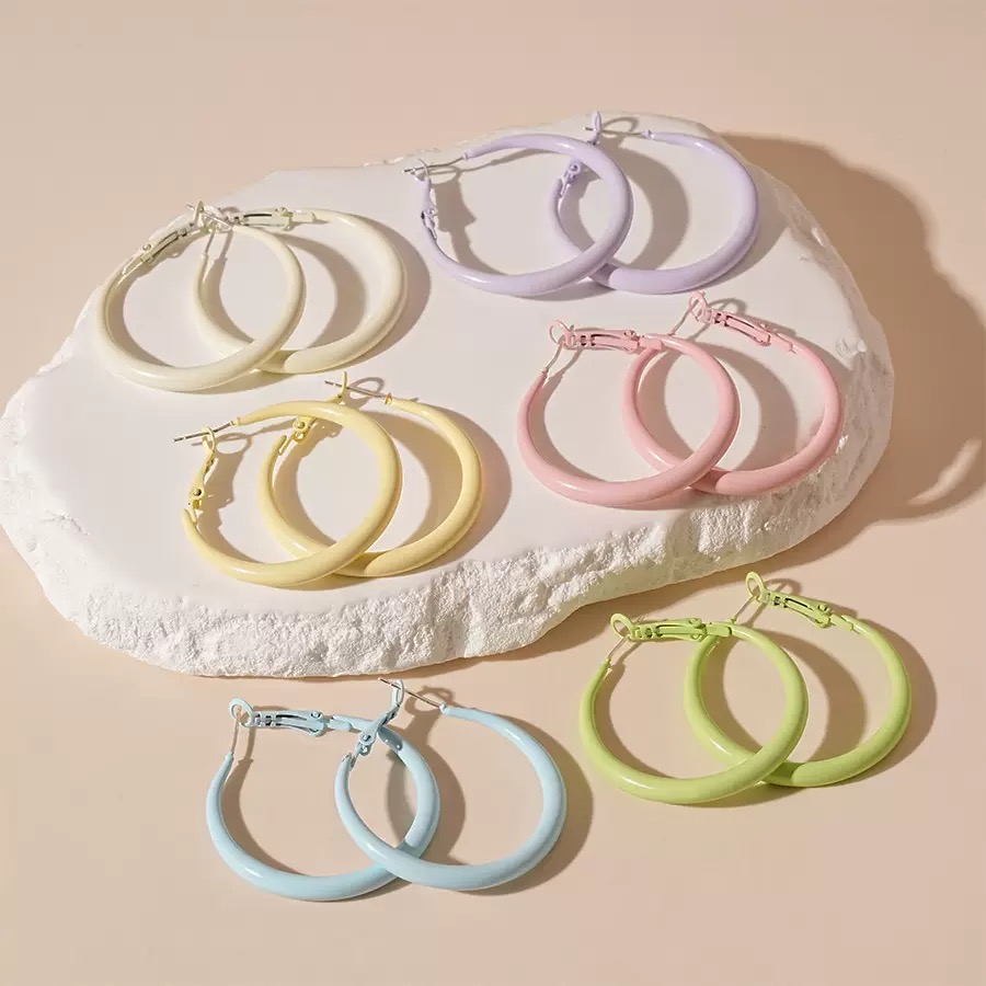 铜合金珐琅耳饰 S925银针彩色多巴胺耳圈韩系时尚百搭耳环圈圈