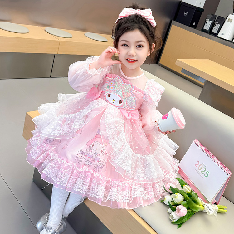 橙意女童美乐蒂秋装公主裙长袖洋气女孩连衣裙子