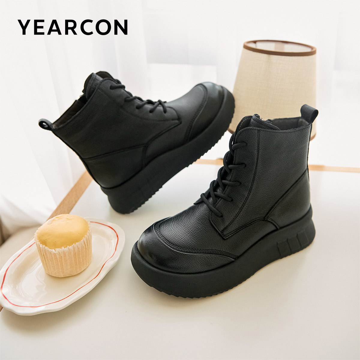意尔康2025冬季新款女鞋经典百搭厚底平跟马丁靴保暖妈妈鞋26685W