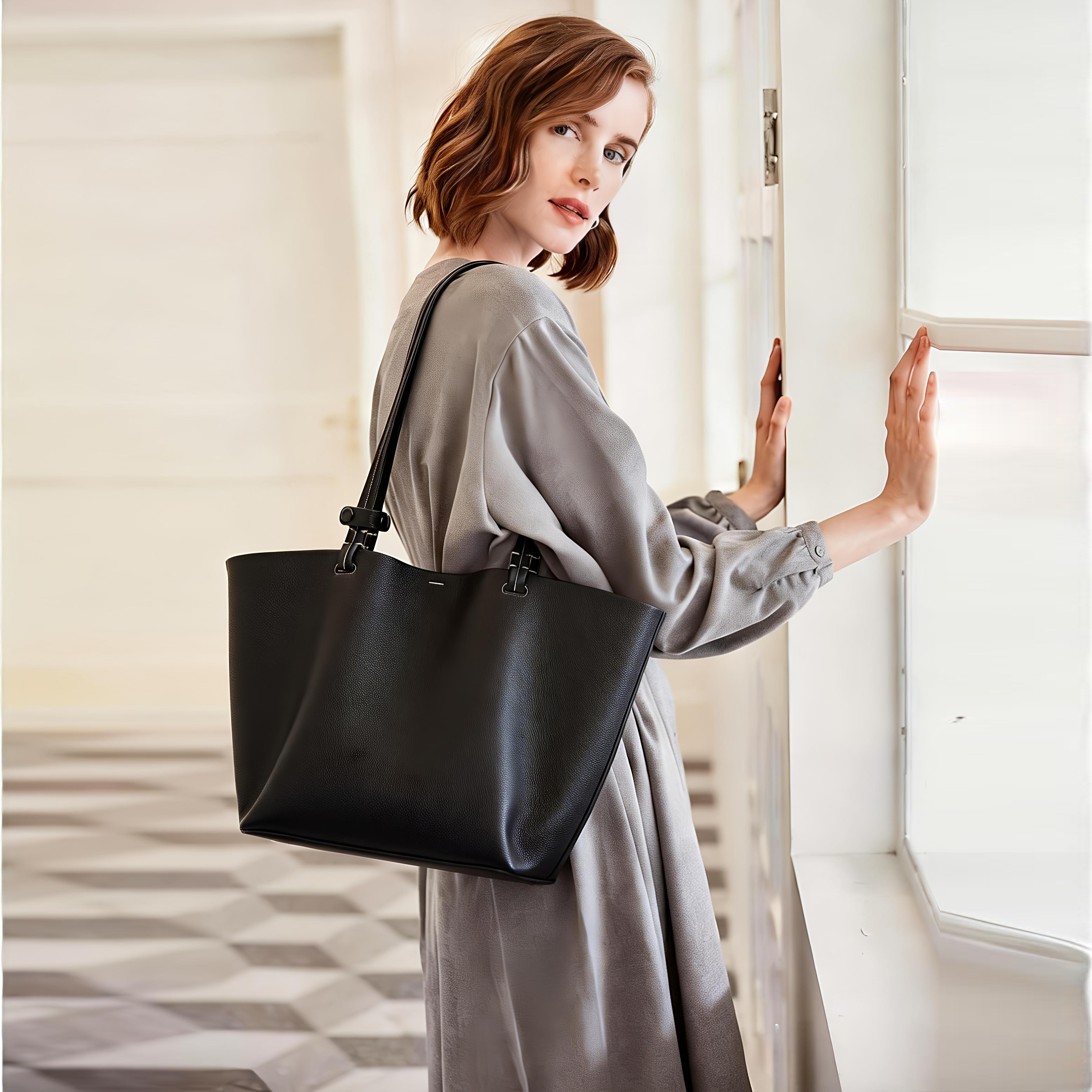 真皮休闲通勤大容量包子母包手提单肩包简约女士腋下托特包AL003