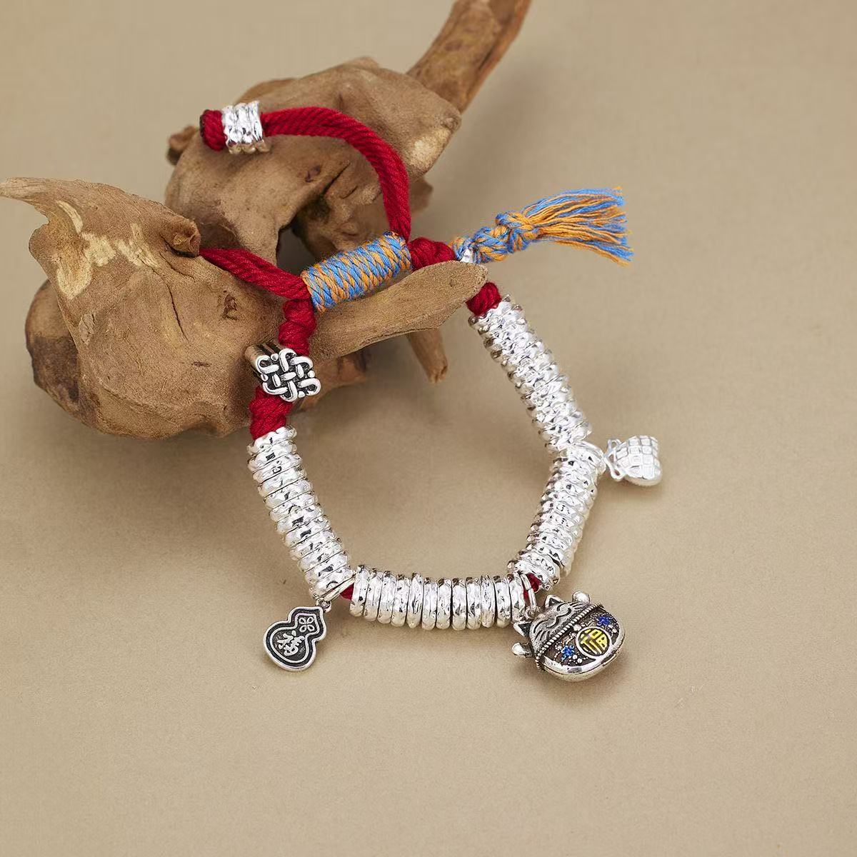 YZ068 红绳招财盘缠手链 银色精品手链 无礼盒