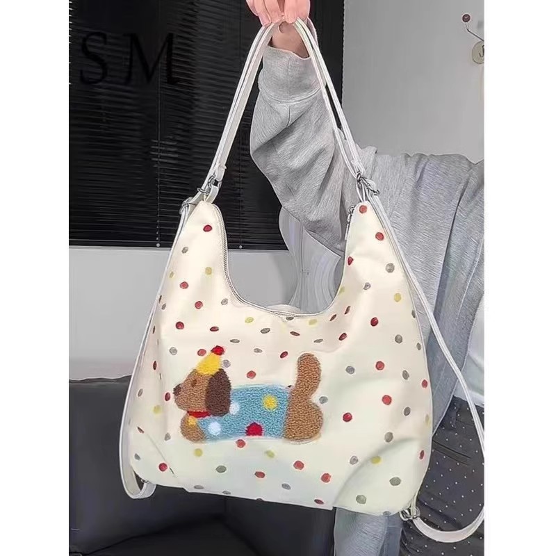 2024新款潮流学院风双肩包大容量卡通小狗托特包通勤百搭单肩斜跨