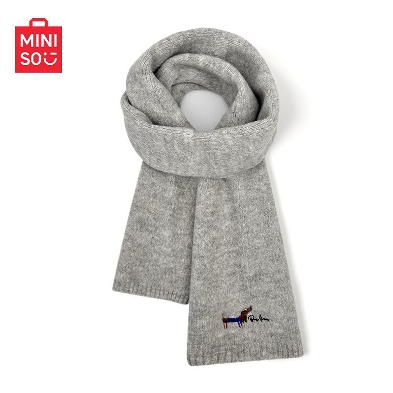 MINISO名创优品新款圣诞新年日系小狗刺绣氛围男女加厚冬保暖围巾