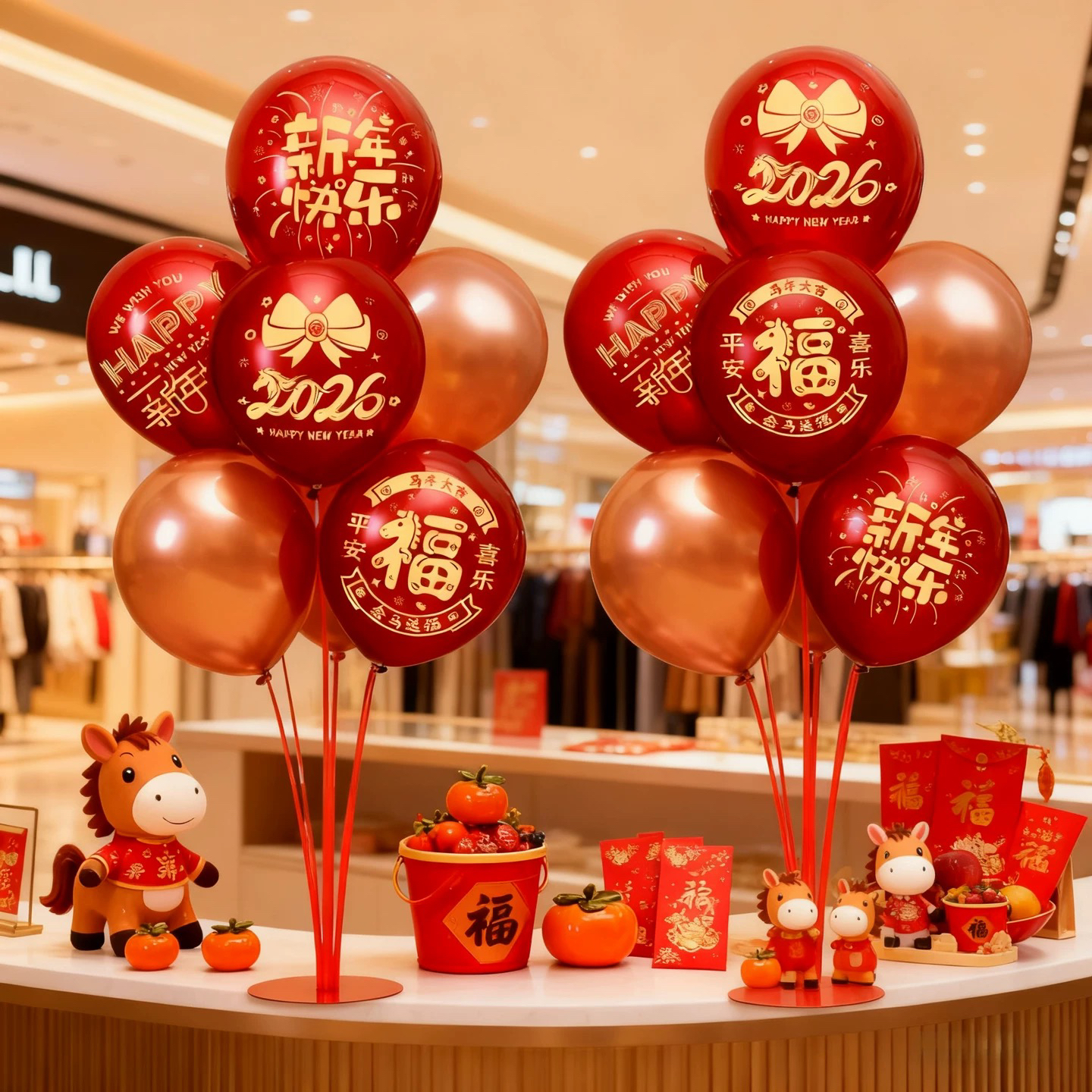2026马年新年装饰气球桌飘支架商场服装店前台氛围场景布置道具