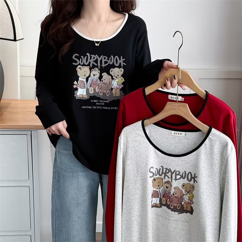 2025夏季胖mm短袖女大码设计感显瘦小熊印花短袖T恤宽松百搭好看