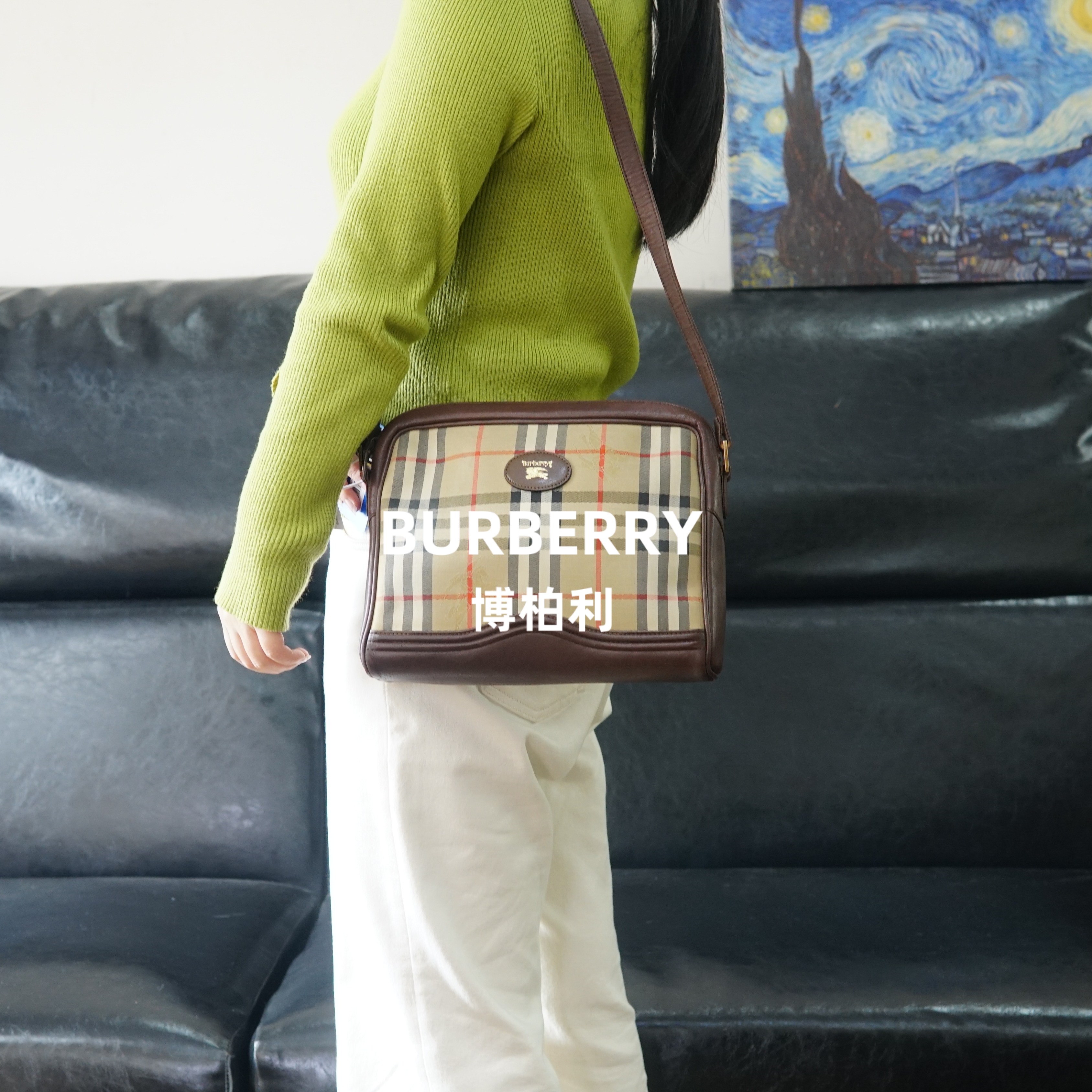 95新 BURBERRY/博柏利  战马格纹单肩斜挎包/MM02526047/6047