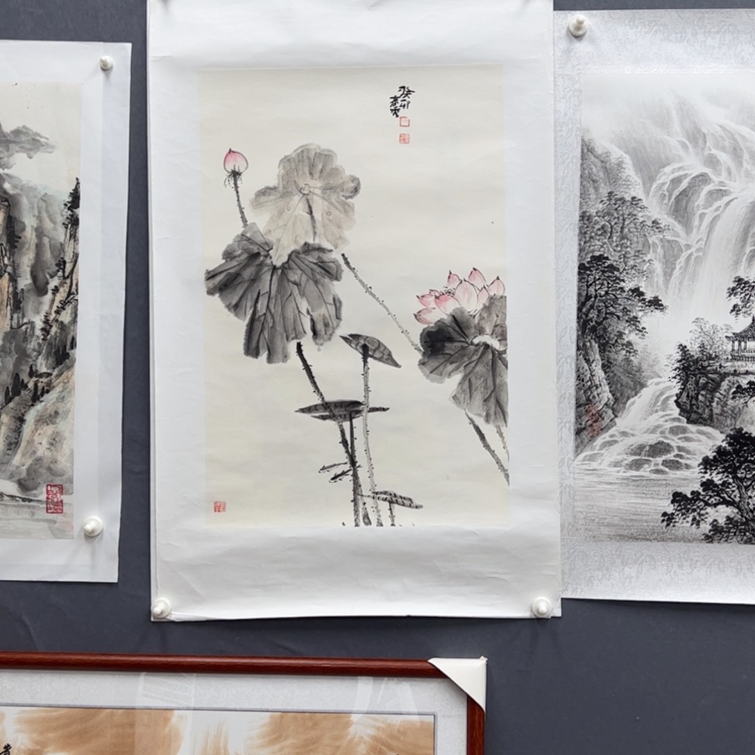 国画石春秀花鸟四尺三开