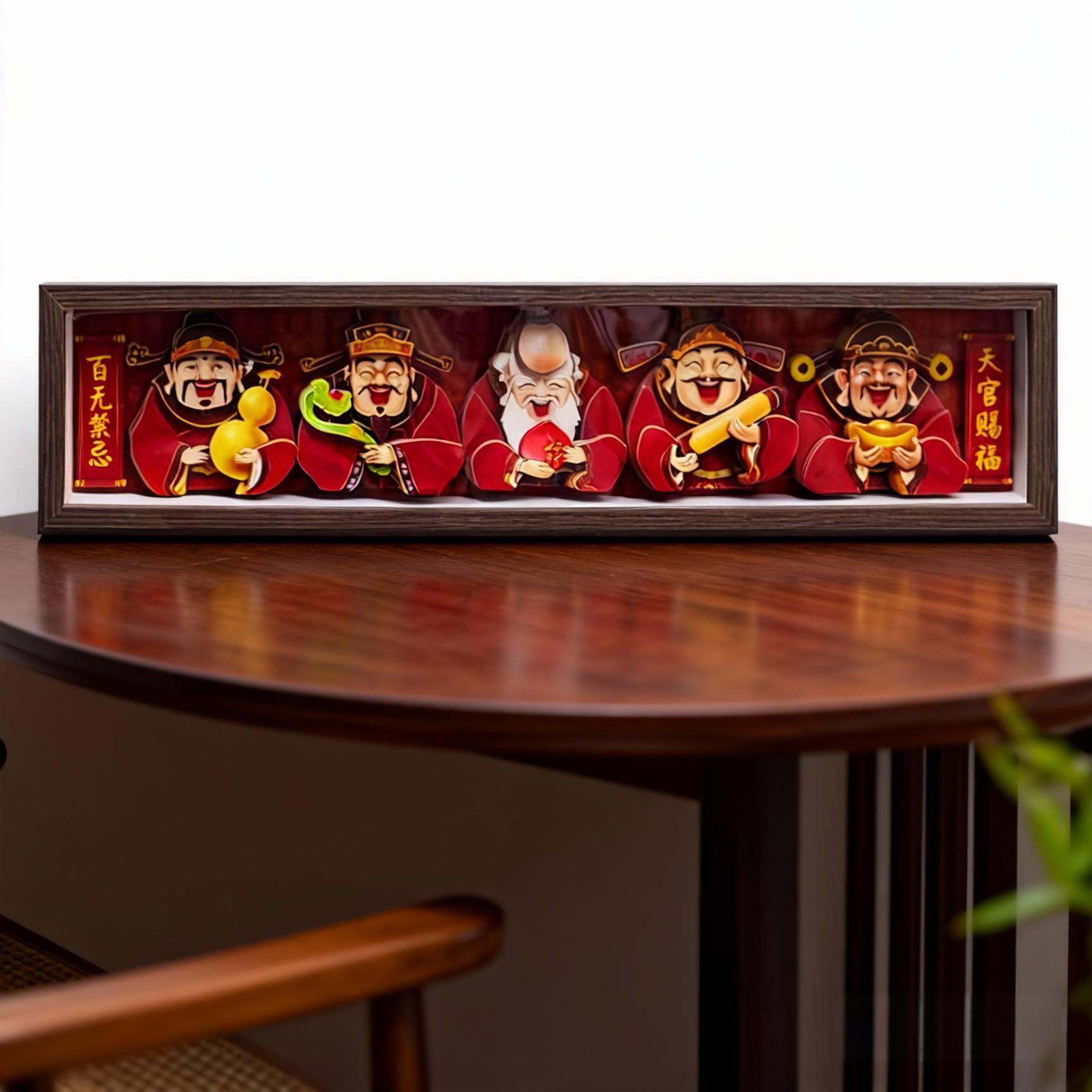 新中式五路财神立体纸雕创意桌摆装饰客厅玄关电视柜五路财神1250