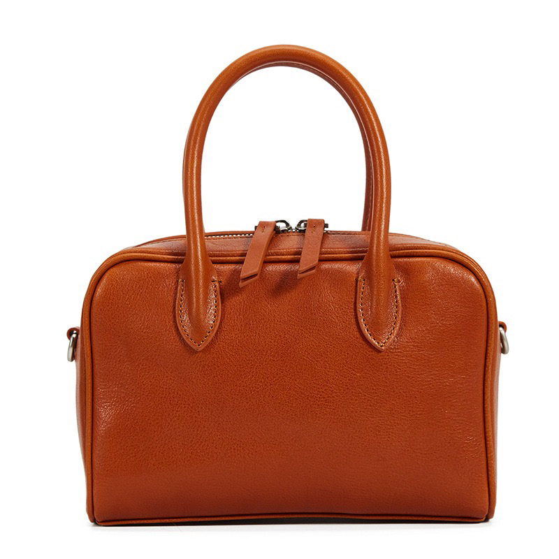 头层植鞣牛皮百搭保龄球手提包复古质感单肩斜挎女包休闲真皮轻奢