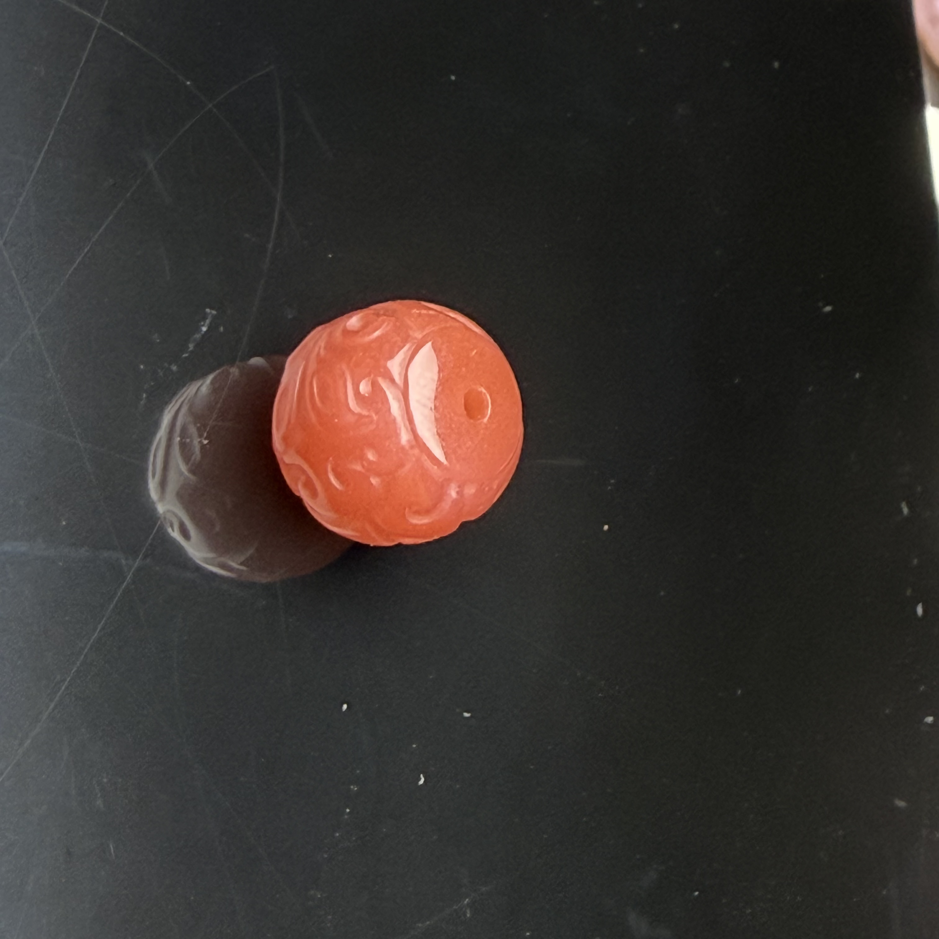 粉糯精工雕刻博古纹 老型单珠 尺寸10mm左右 文玩配饰