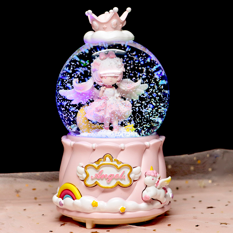 天使公主旋转飘雪水晶球音乐盒装饰摆件圣诞节新年高级感生日礼物