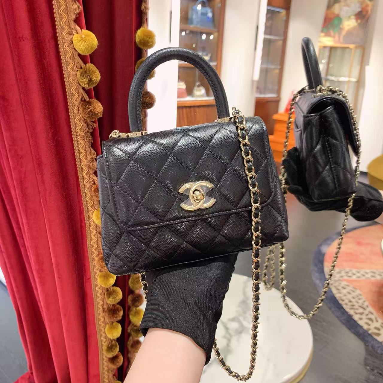 99新 Chanel/香奈儿 25p cocohandle nano黑金牛芯片款/15275468
