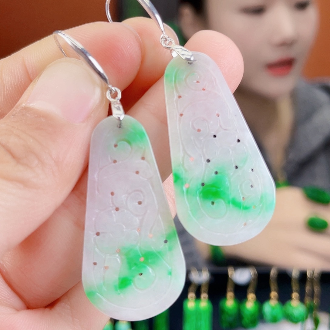 翡翠银S925镶嵌耳饰