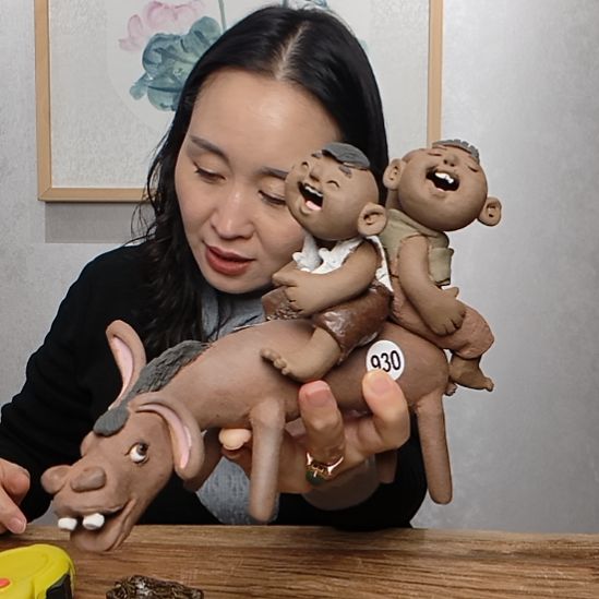 小***屋粗砂不规则羲媧娃系列作品骑驴娃们