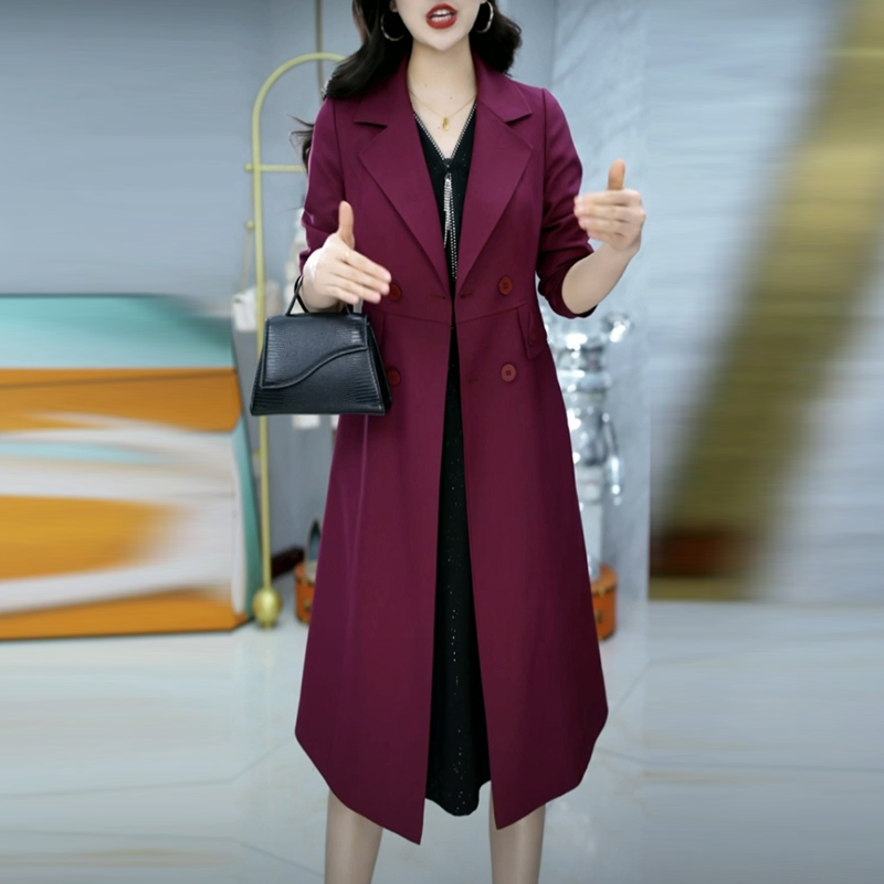 博雅精纺西装领中长款风衣女士2025春秋新款韩版时尚修身显瘦外套