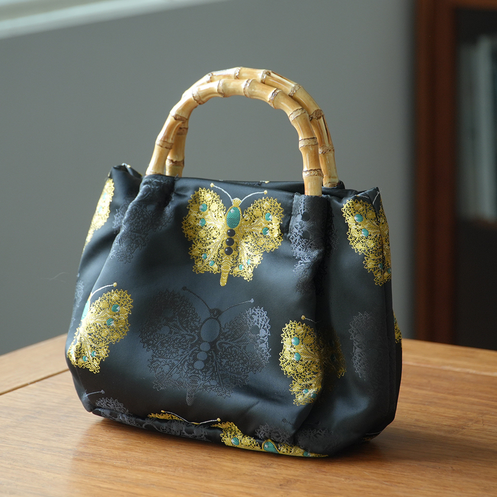 【清雅】国风黑色手提包竹节布包收纳包喝茶买菜包竹子制品家用外出