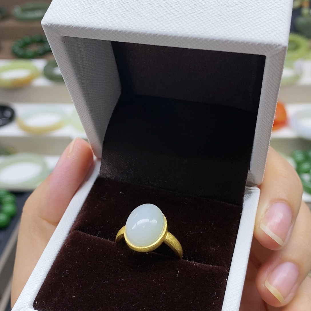 【闪购商品】银S925镶嵌戒指和田玉（白玉）涵*