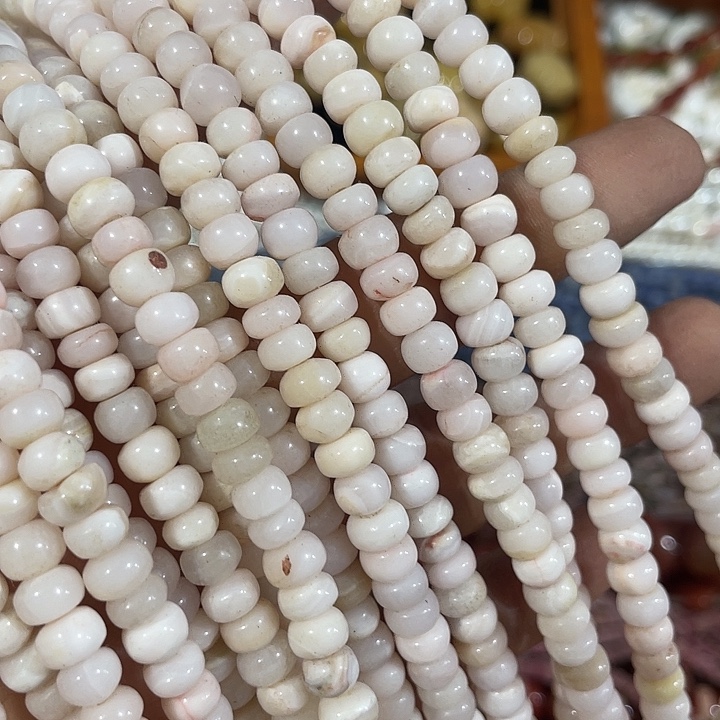 合金玛瑙/玉髓珠宝半成品一条6mm粉玉不规则算盘珠