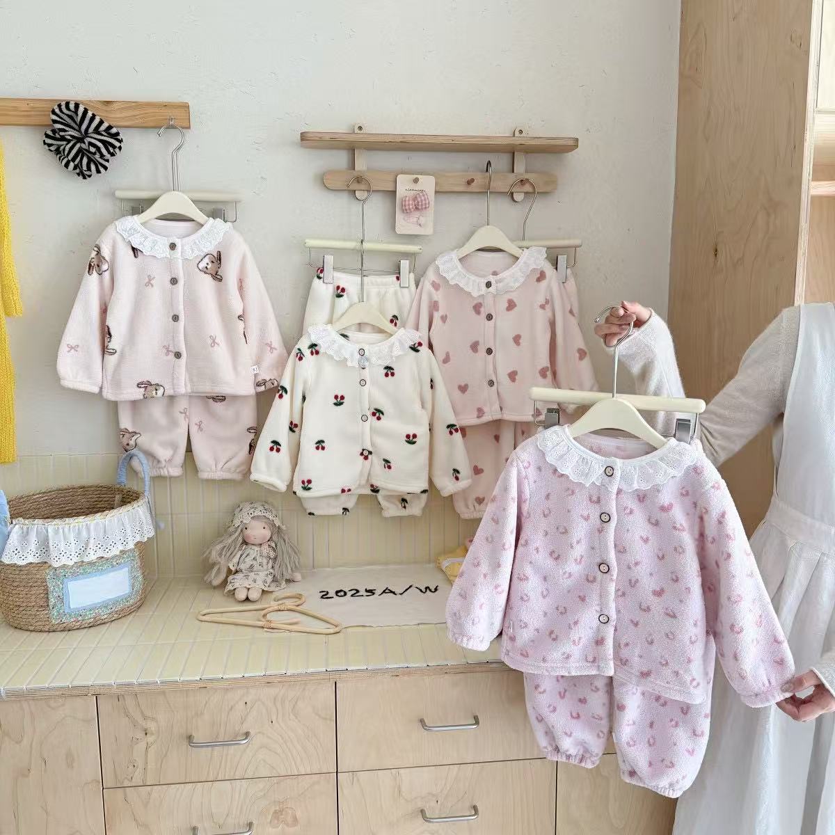 【10A抗菌】儿童家居服套装雪粒绒男女宝冬季开衫加绒加厚保暖睡衣