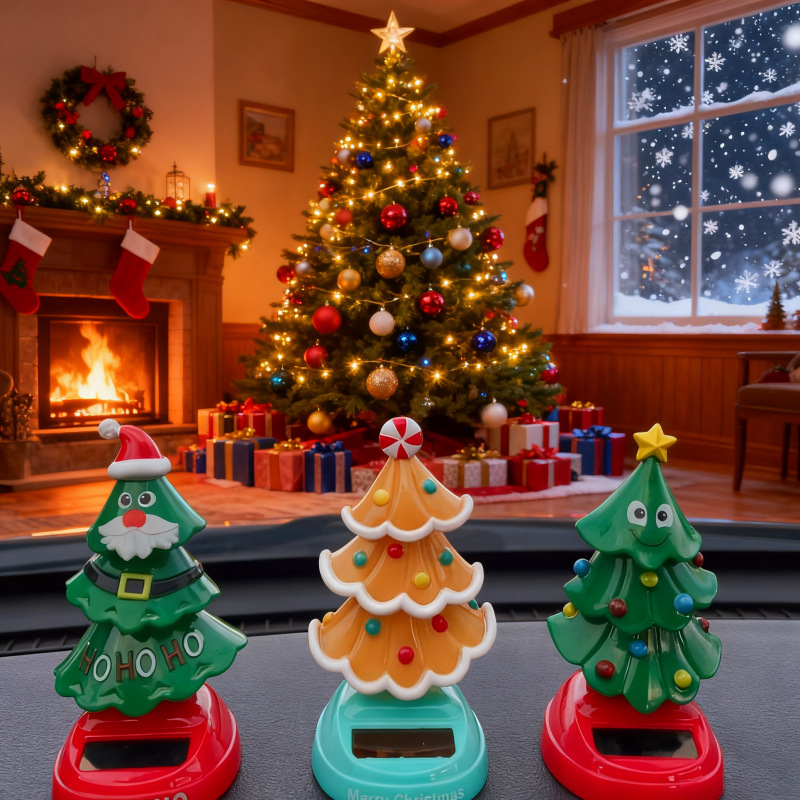 圣诞节太阳能自动摇摆圣诞树汽车内摇头装饰品创意车载汽车件