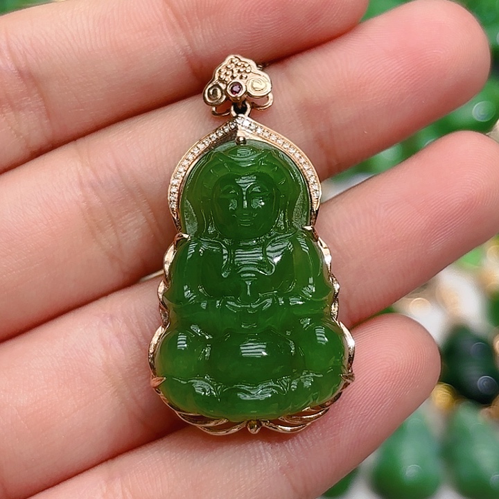 和田玉（碧玉）颈饰18K金镶嵌