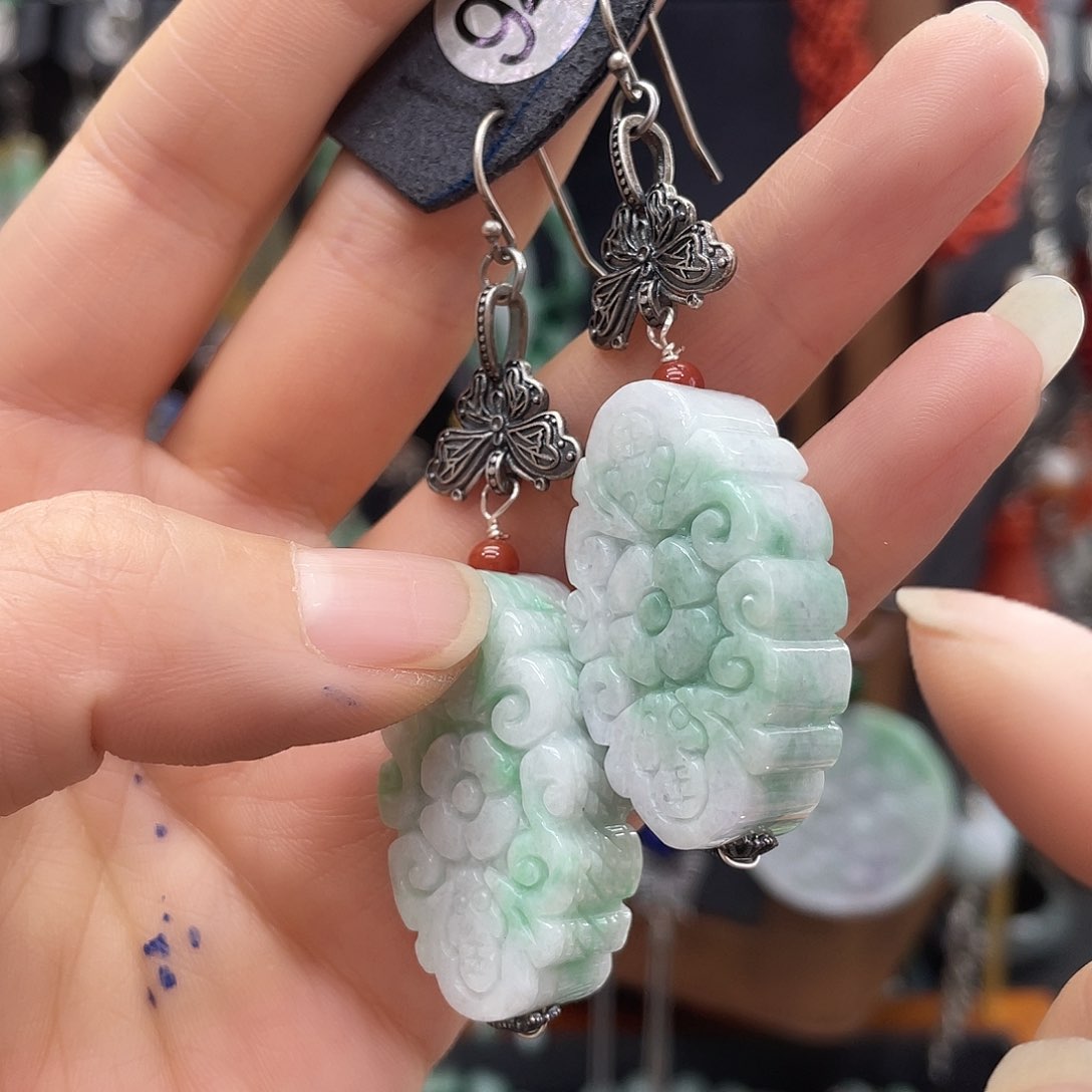 翡翠耳饰银S925镶嵌?****?882gbjjhh