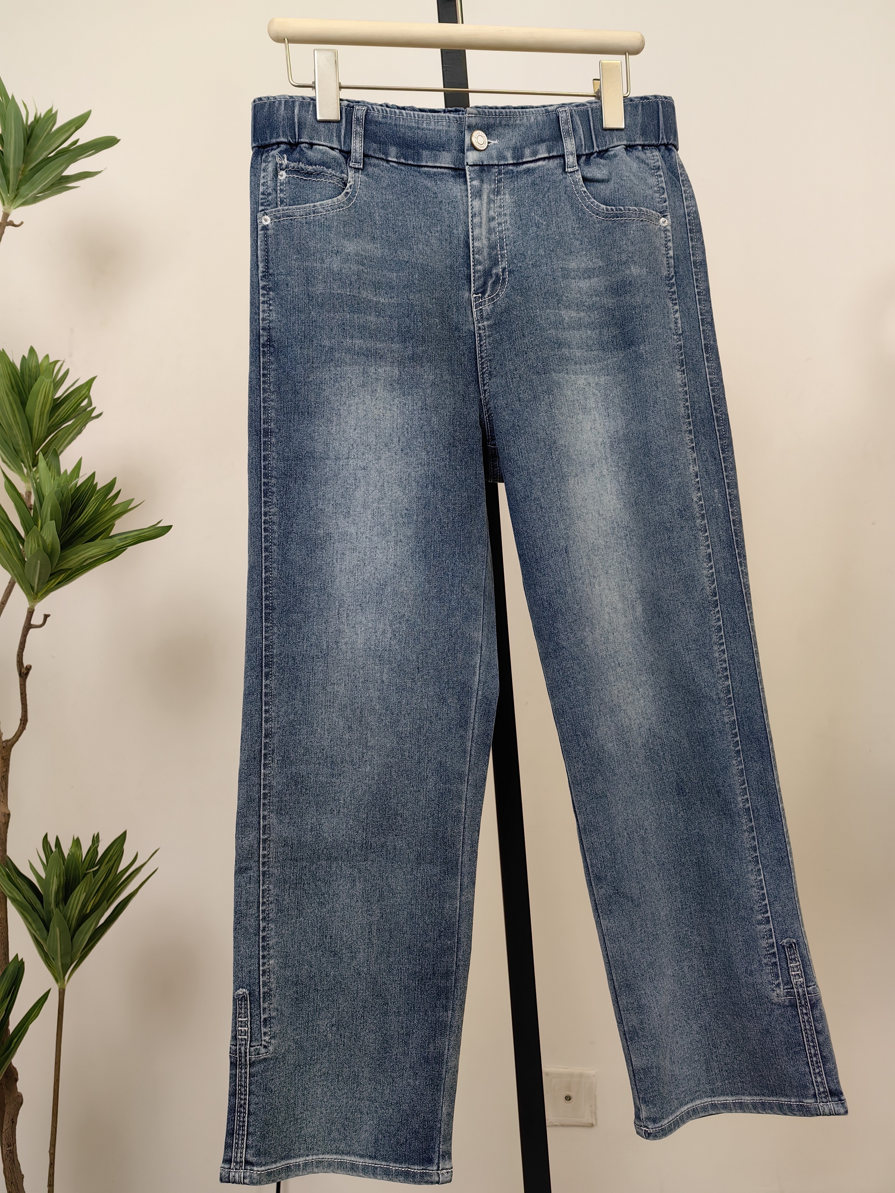 水淼八分牛仔兰裤