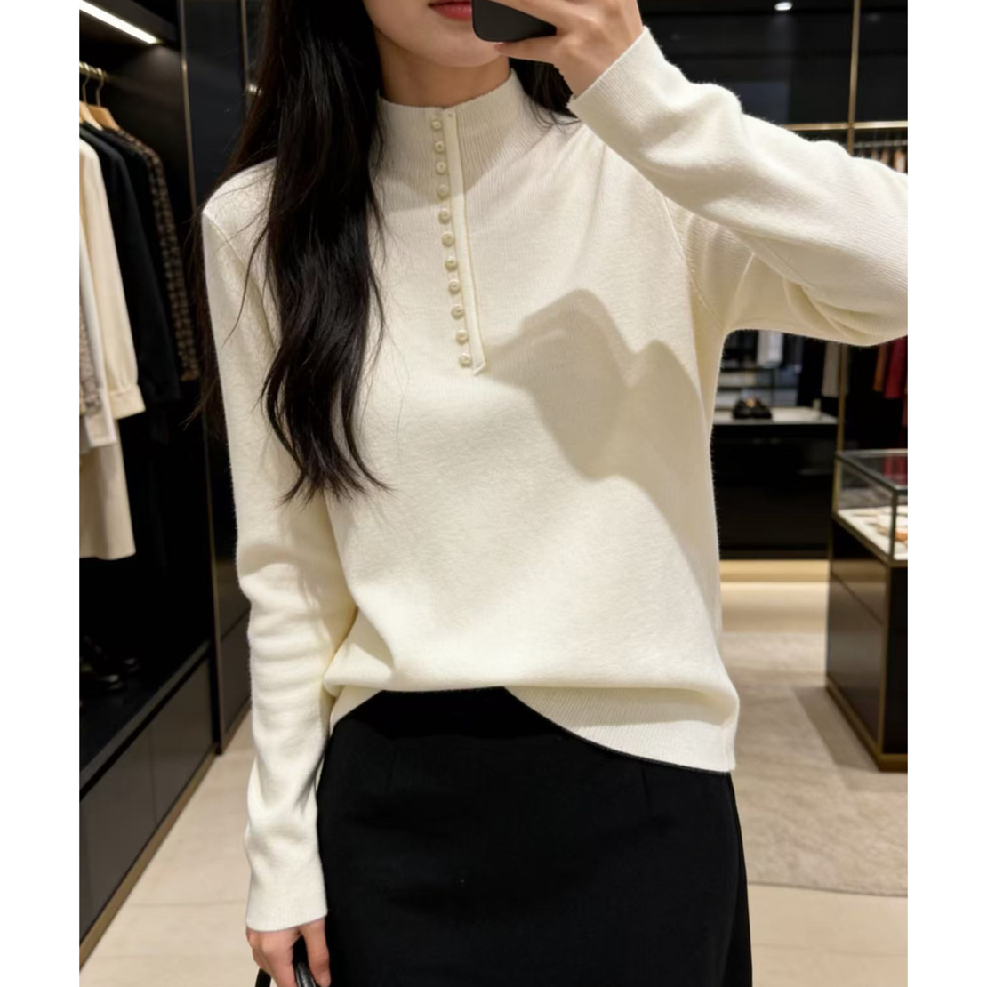 ZJ 胸84-140长55多粒扣半开领极简打底针织上衣 4960