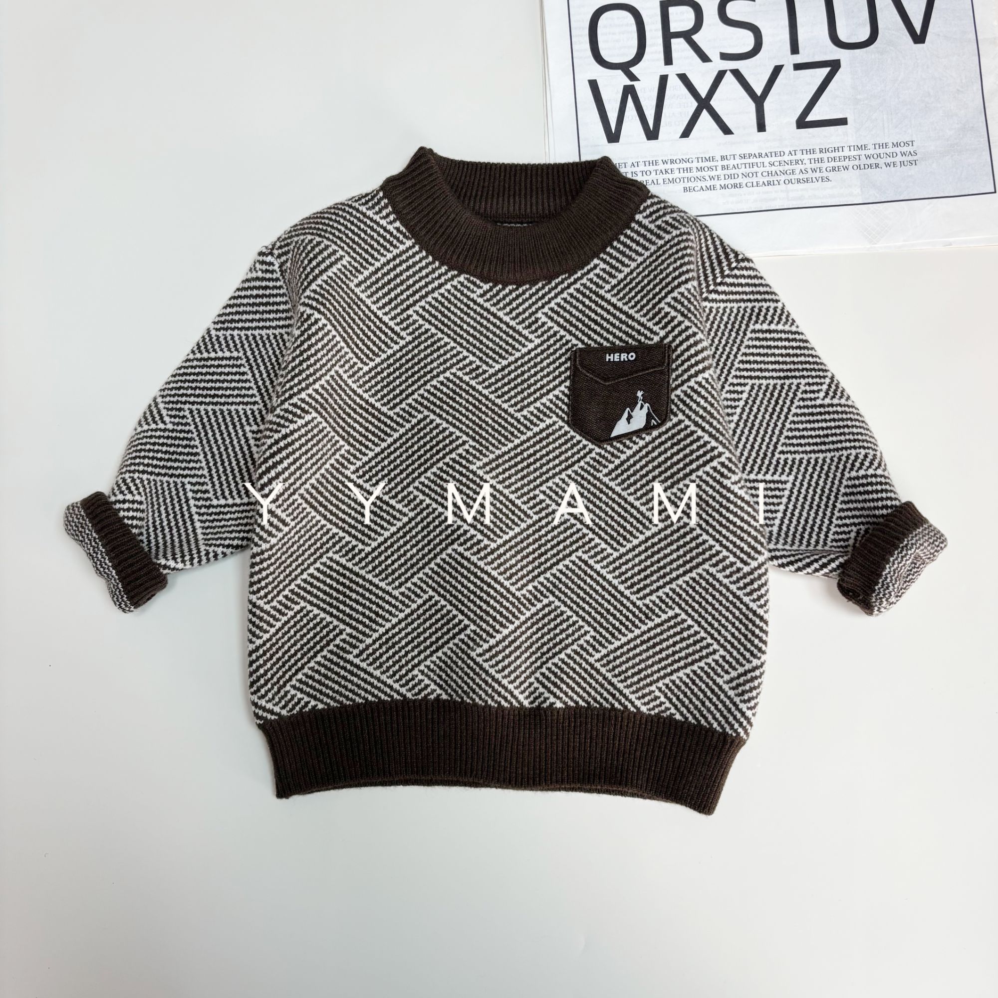 炎炎妈咪【庄园骑士】男童毛衣秋冬加厚菱形格针织衫圆领套头毛衣