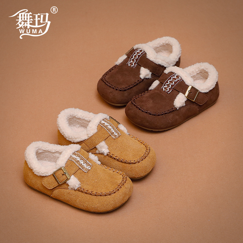 舞玛女童鞋儿童雪地靴2025新款冬季公主加绒保暖二棉豆豆鞋547165