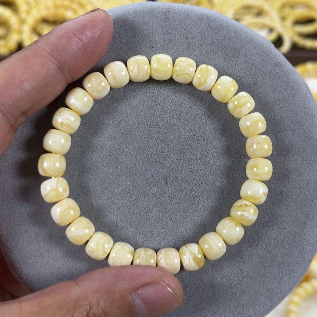 蜜蜡手串未镶嵌纯天然俄料瓷白金纹虎皮