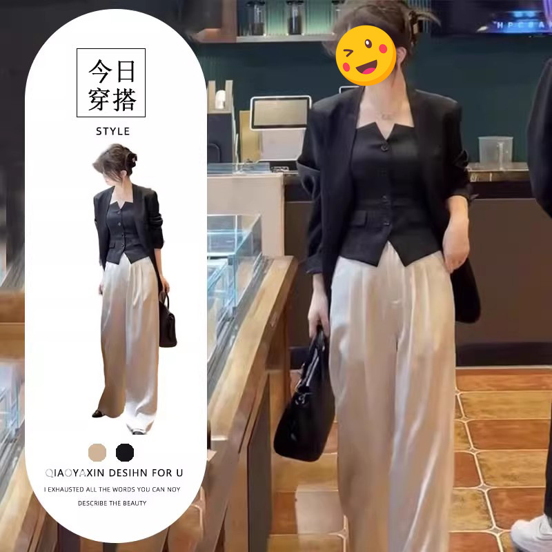 2025年春季新款高端欧货气质感韩系西服外套显瘦背心裤子三件套女